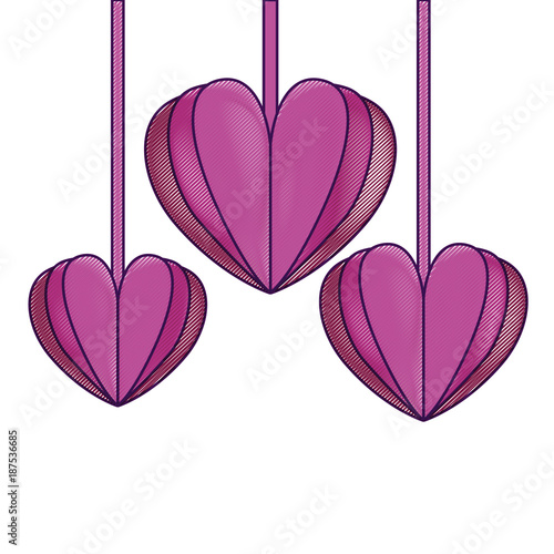 hearts love decorative hanging vector illustration design