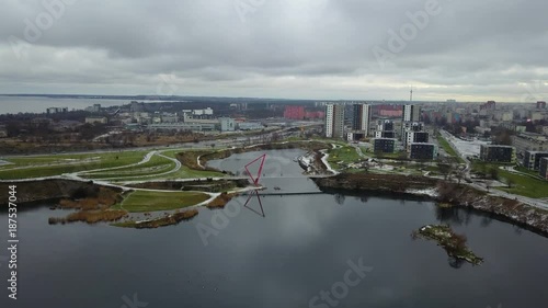 Aerial view of City Tallinn, Estonia district Lasnamjae photo