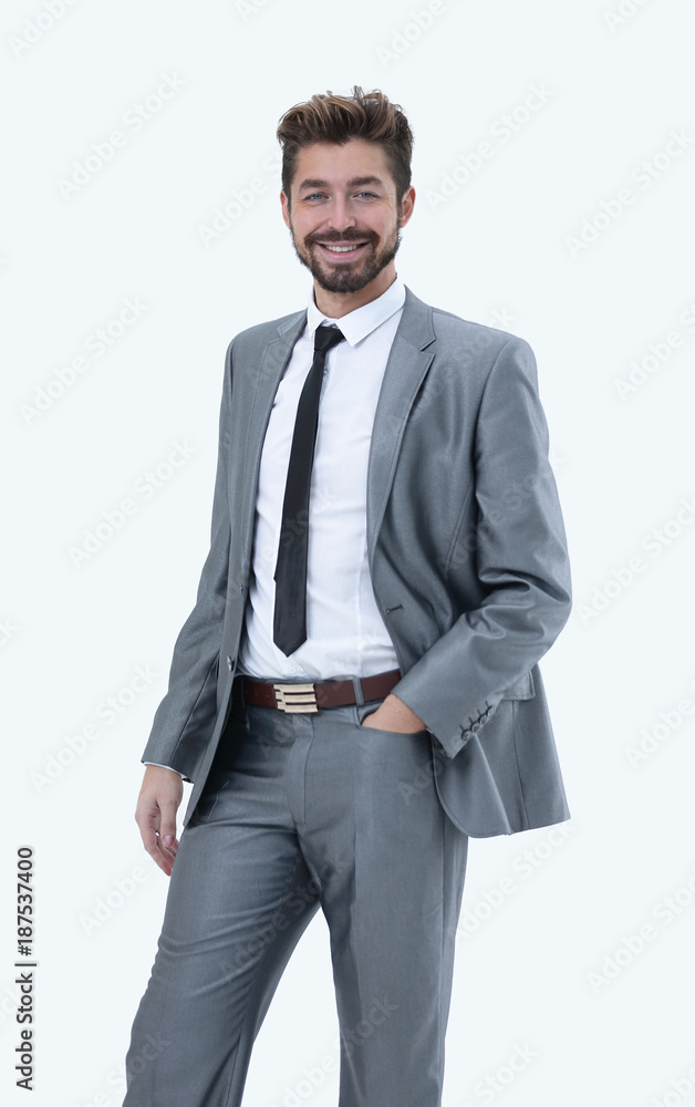 Half length portrait of a businessman with hands in his pockets Half length portrait of a businessman with hands in his pockets