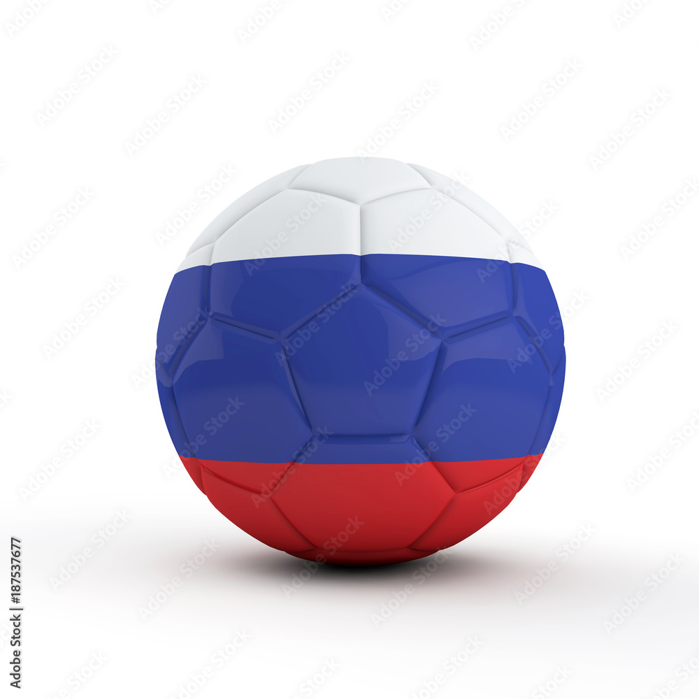 Russia flag soccer football against a plain white background. 3D Rendering Russia flag soccer football against a plain white background. 3D Rendering