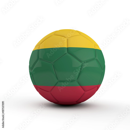 Lithuania flag soccer football against a plain white background. 3D Rendering