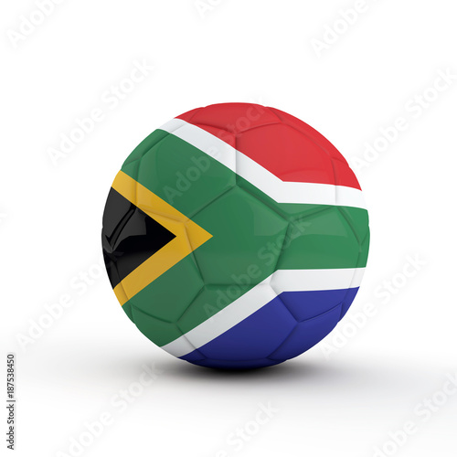 South Africa flag soccer football against a plain white background. 3D Rendering