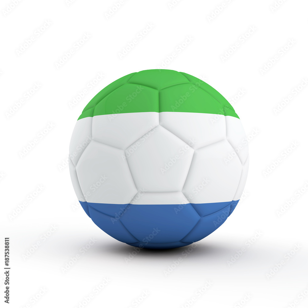 Sierra Leone flag soccer football against a plain white background. 3D Rendering Sierra Leone flag soccer football against a plain white background. 3D Rendering