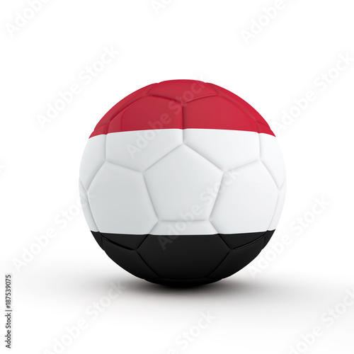 Yemen flag soccer football against a plain white background. 3D Rendering