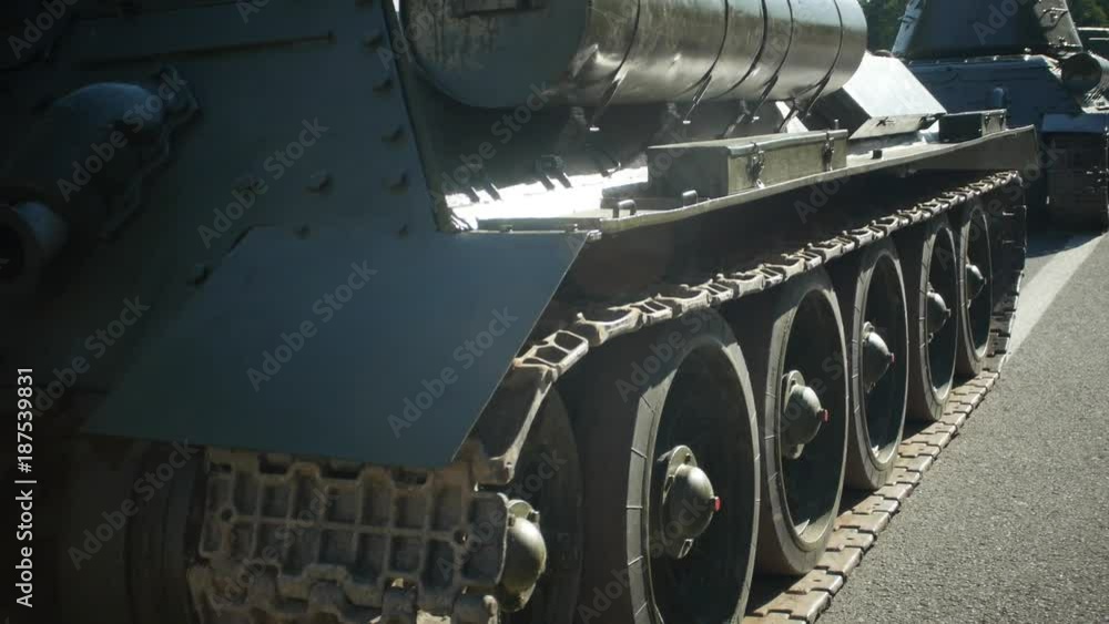 Tank T-34. Russian tank of the times of the Second World War. Close-up shot. Tank T-34. Russian tank of the times of the Second World War. Close-up shot.