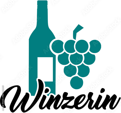 Winebottle and grapes with female job title german