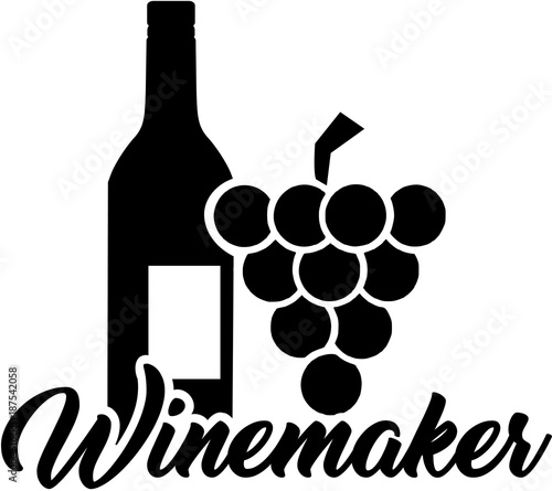 Winebottle and grapes with job title