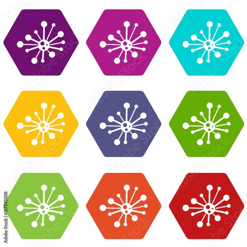 Round bacteria icon set color hexahedron