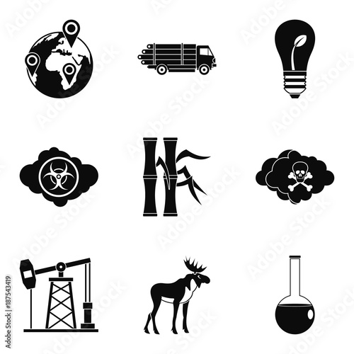 Threat of nature icons set, simple style