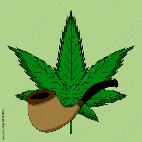 hemp leaf. Dependence on marijuana. Vector illustration. Hand drawing.