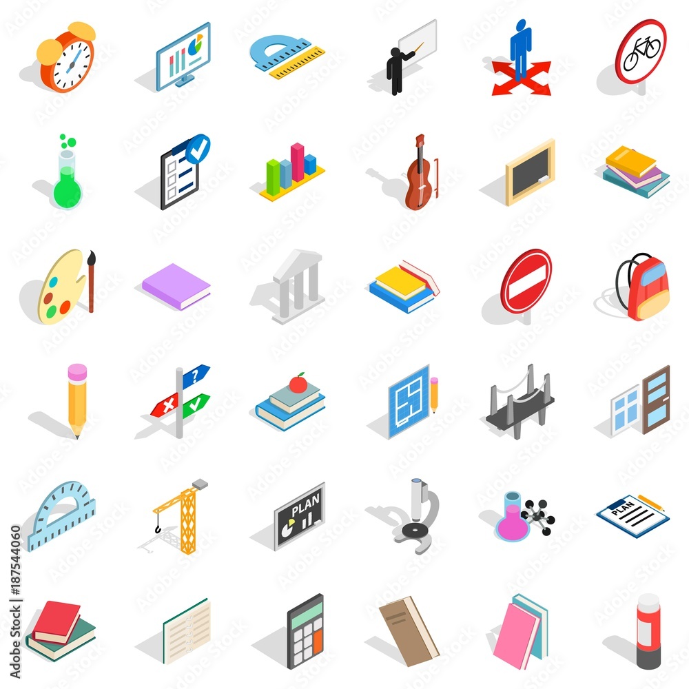Backpack icons set, isometric style Backpack icons set, isometric style