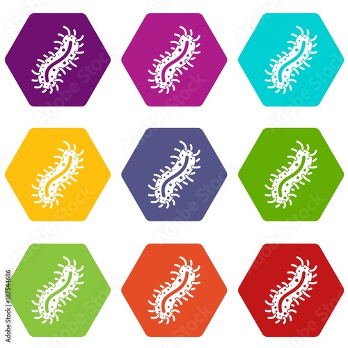 Cell of dangerous virus icon set color hexahedron