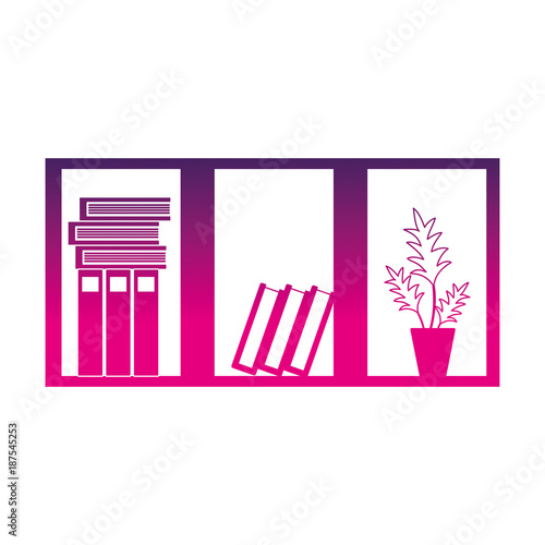 silhouette office wood shelf with books and plant