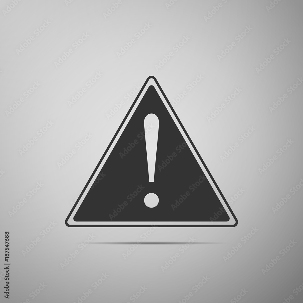 Exclamation mark in triangle icon isolated on grey background. Hazard warning sign, careful, attention, danger warning important information sign. Flat design. Vector Illustration Exclamation mark in triangle icon isolated on grey background. Hazard warning sign, careful, attention, danger warning important information sign. Flat design. Vector Illustration
