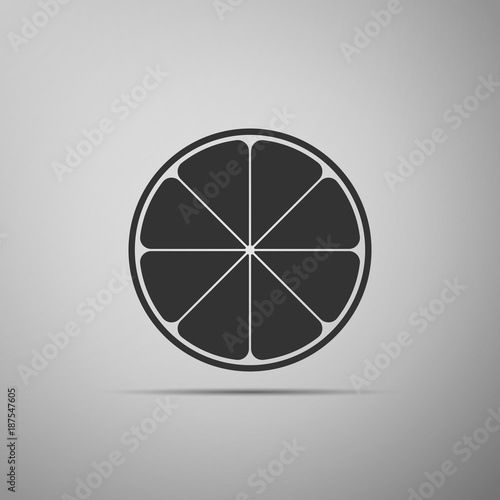 Orange in a cut. Citrus fruit icon isolated on grey background. Healthy lifestyle. Flat design. Vector Illustration