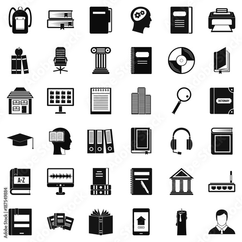 Librarian icons set, simple style