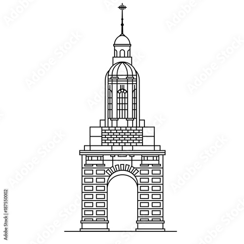 Bell tower of IrishTrinity college line icon. Outline symbol of popular attraction in Dublin, capital of Ireland. Old european building in thin linear style for tourist guides, posters, cards.
