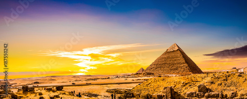Great Pyramids of Giza  Egypt  at sunset
