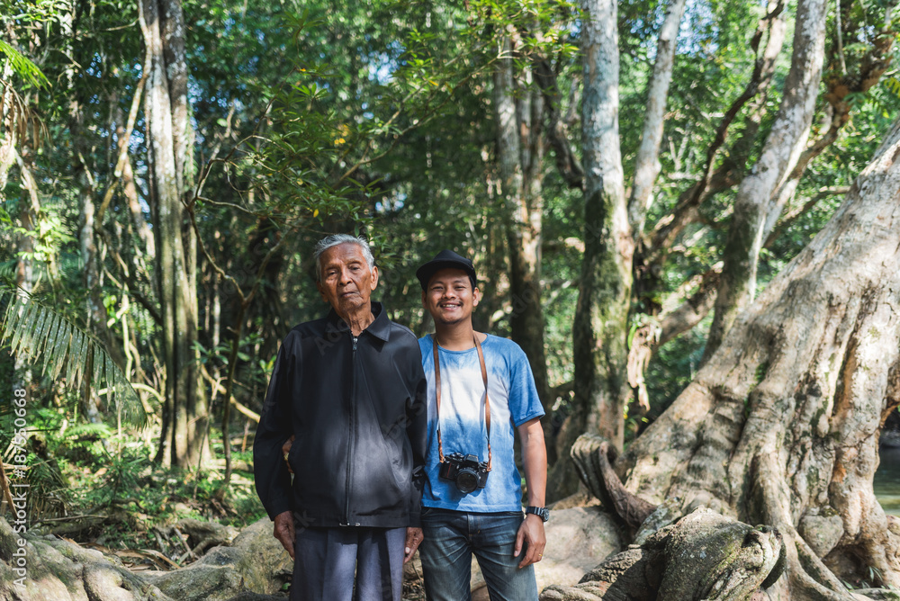 Young photographer and his grandpapa Young photographer and his grandpapa