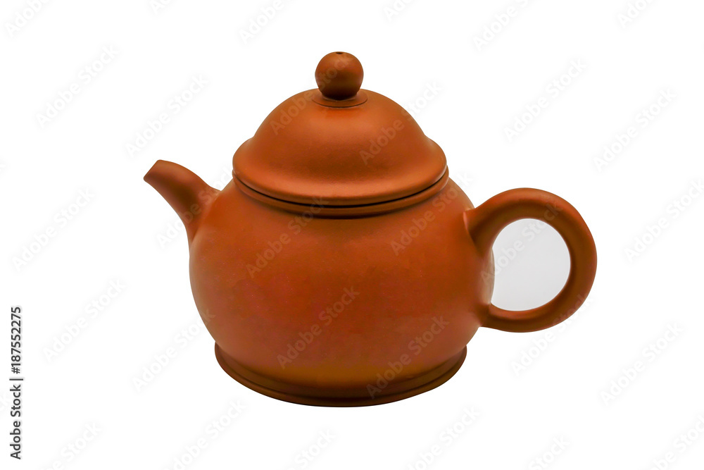 Clay teapot isolated on white background. path selection Clay teapot isolated on white background. path selection