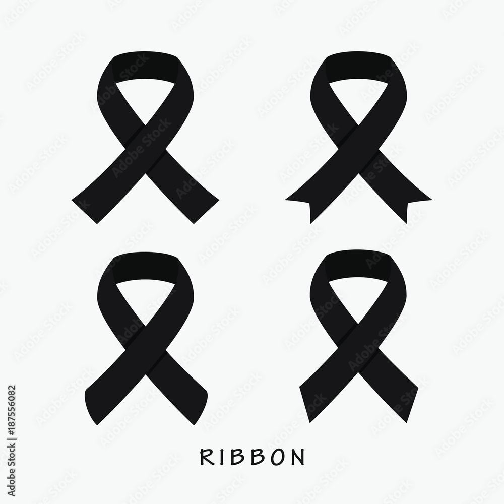 Set of black silhouette ribbon icons, Breast cancer or HIV Aids awareness  silhouette icon design concept. Stock Vector
