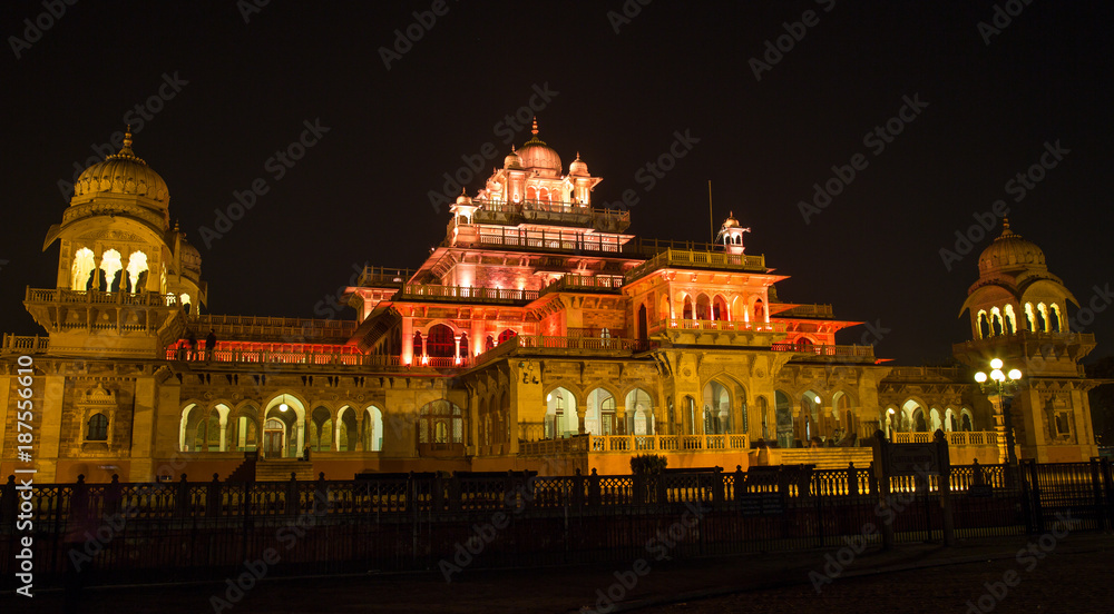 Albert Hall Museum Jaipur Rajasthan in night illumination
