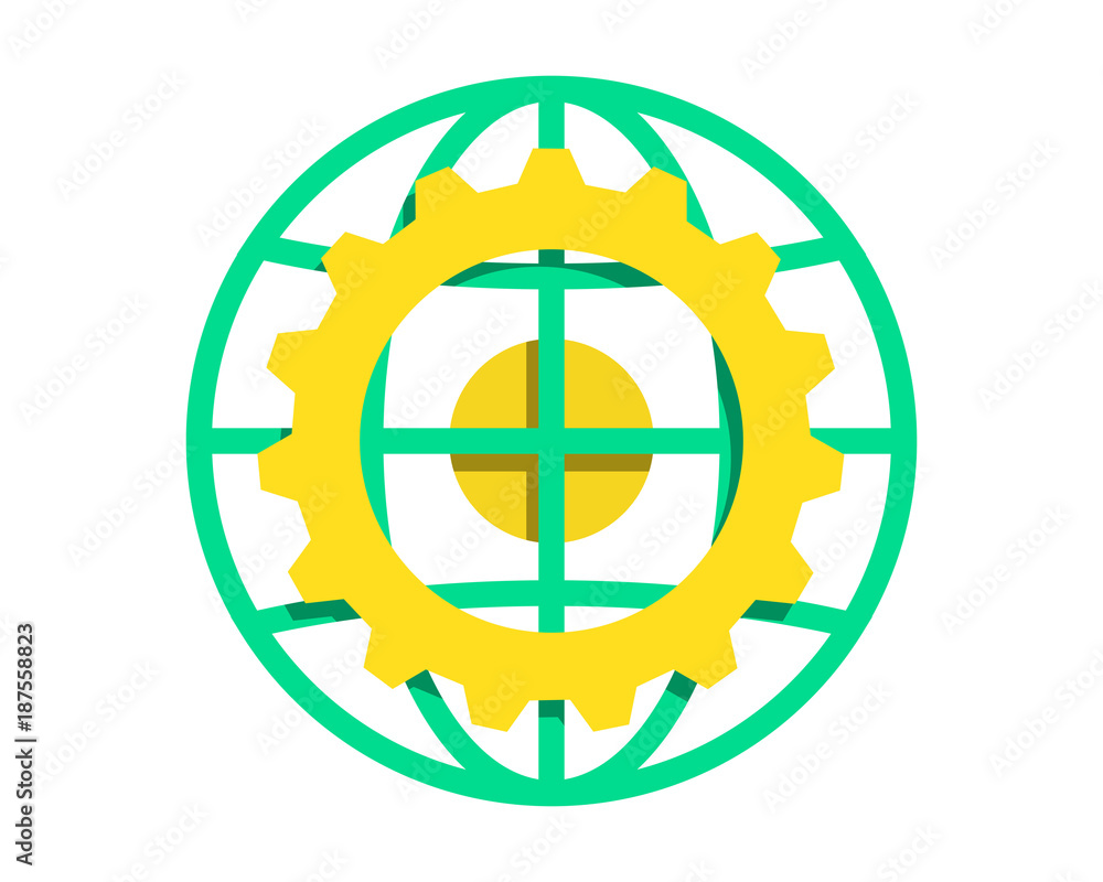 yellow gear circle globe image vector icon logo yellow gear circle globe image vector icon logo