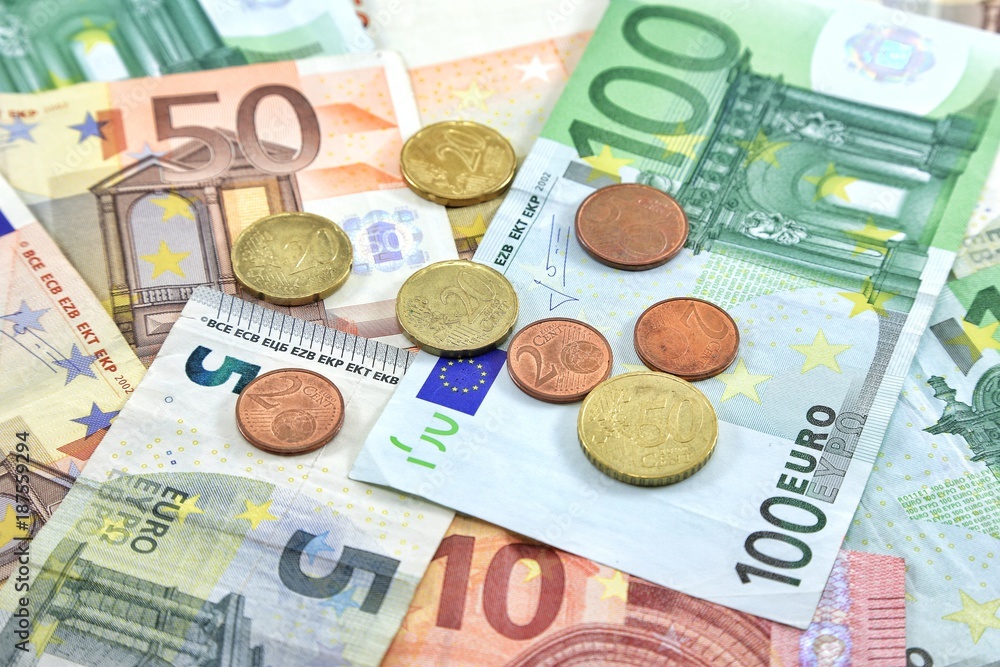 Euro Money coins and Banknotes as background Euro Money coins and Banknotes as background