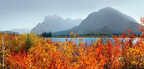 Panoramic view of Vermilion lakes scenic area in Banff national park