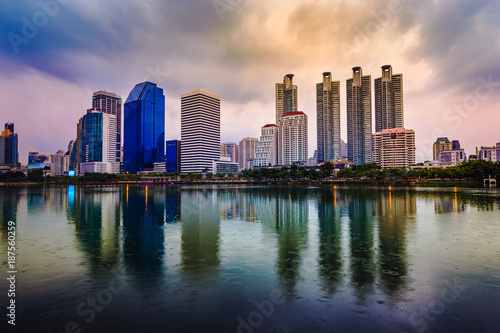 city view at Benjakitti Park at sunset, Bangkok, Thailand © geargodz