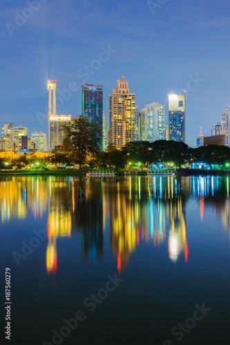 city night view at Benjakitti Park  Bangkok  Thailand