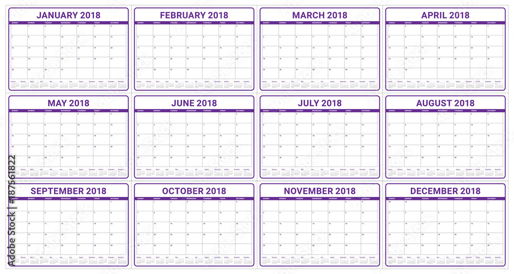 Year 2018 planner calendar vector illustration