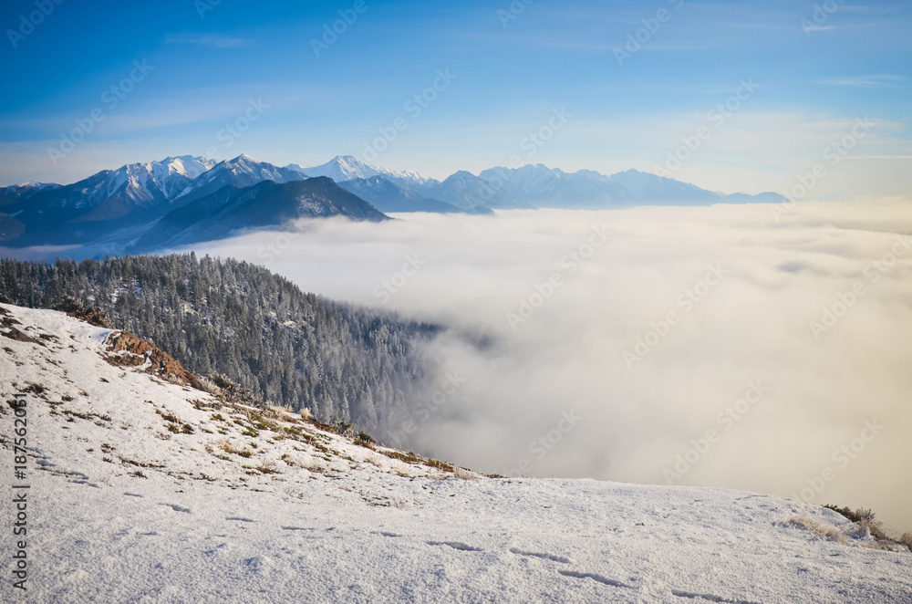 Above cloud inversion Swansea Mountain Rocky Mountains British Columbia Canada