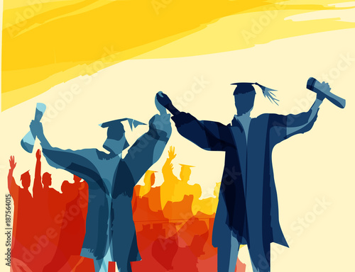 Graduation in silhouette in water color painting