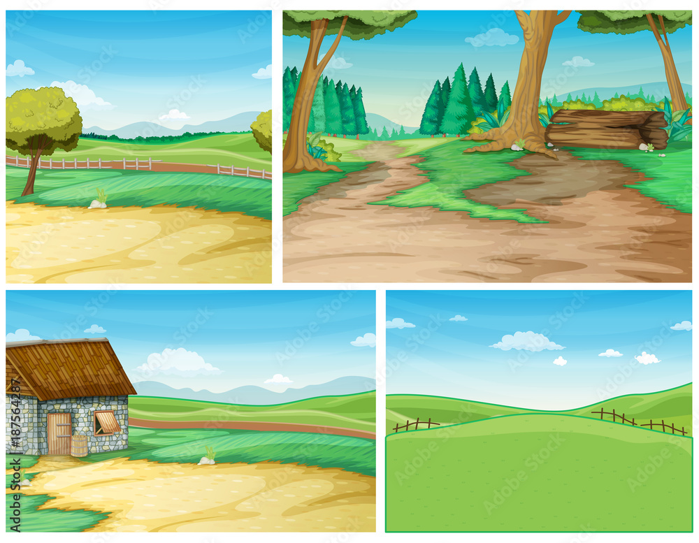 Four background scene with road to the countryside