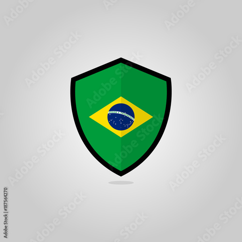 Brazilian Flag Flat Vector Shield Badge
