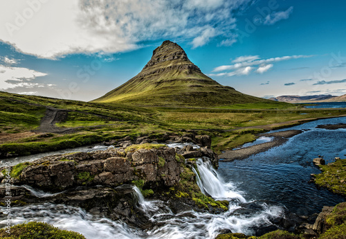waterfall with mountain in Iceland