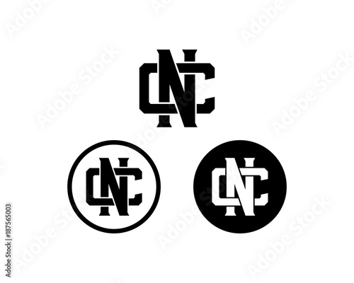Circle Line Art Black Initial Name Letter NC or CN Monogram Flat Logo Symbol Vector
