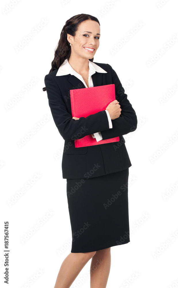 Businesswoman with red folder, isolated Businesswoman with red folder, isolated