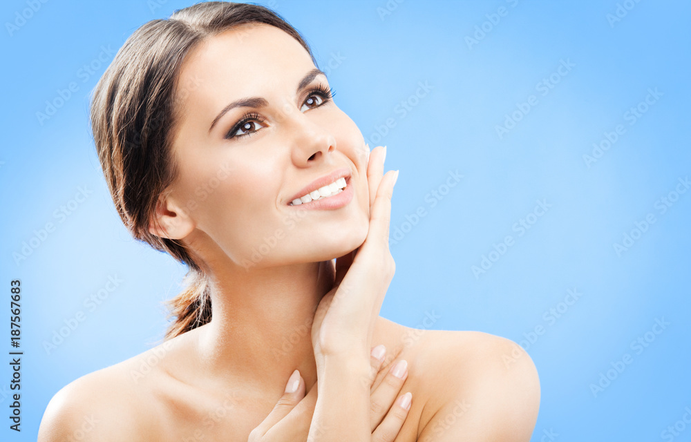 Portrait of beautiful woman, on blue Portrait of beautiful woman, on blue