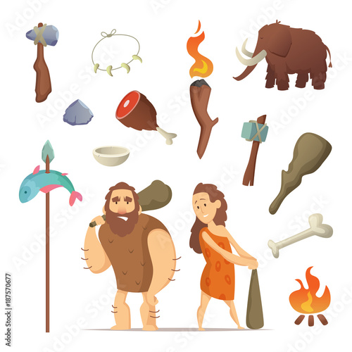 Different tools from prehistoric period. Primitive old weapons for caveman