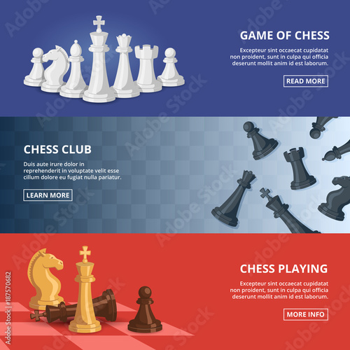 Horizontal banners set with illustrations of chess. Vector design template with place for your text