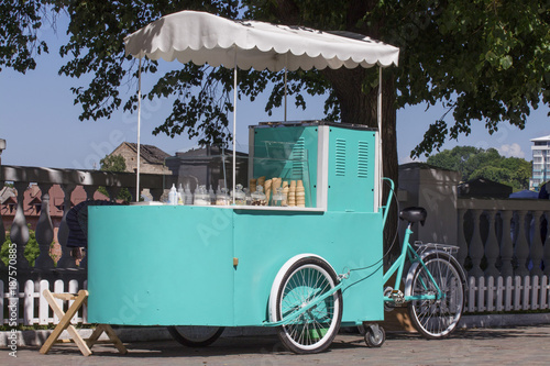 summer day a mobile street cart with ice cream