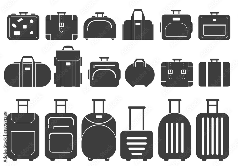 Vector monochrome pictures of suitcases and handbags Vector monochrome pictures of suitcases and handbags