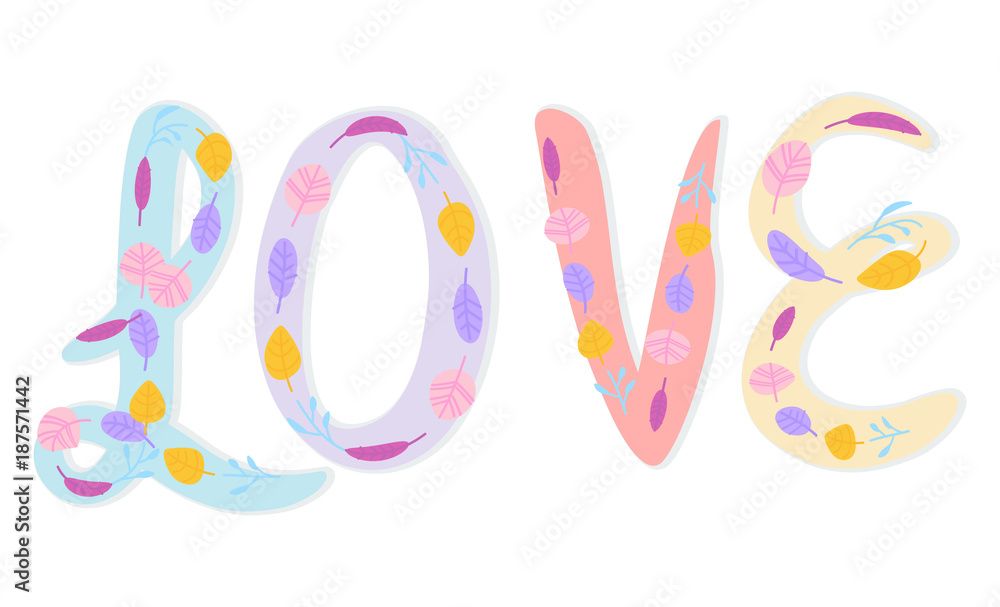 Love Leaves ornament, typography