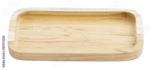 Wooden tray isolated on white background