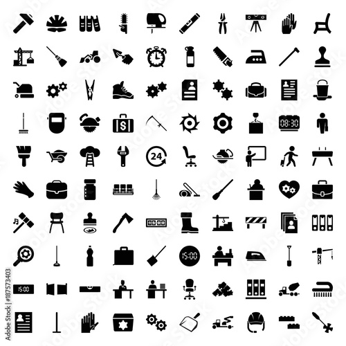 Work icons. set of 100 editable filled work icons