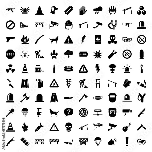 Danger icons. set of 100 editable filled danger icons