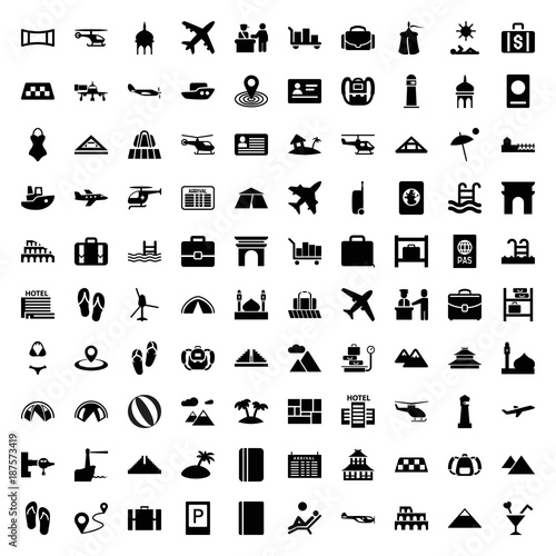 Tourism icons. set of 100 editable filled tourism icons