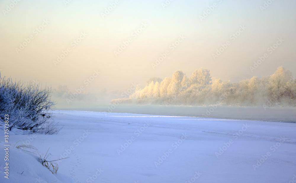 landscape winter river пейзаж зимой на реке